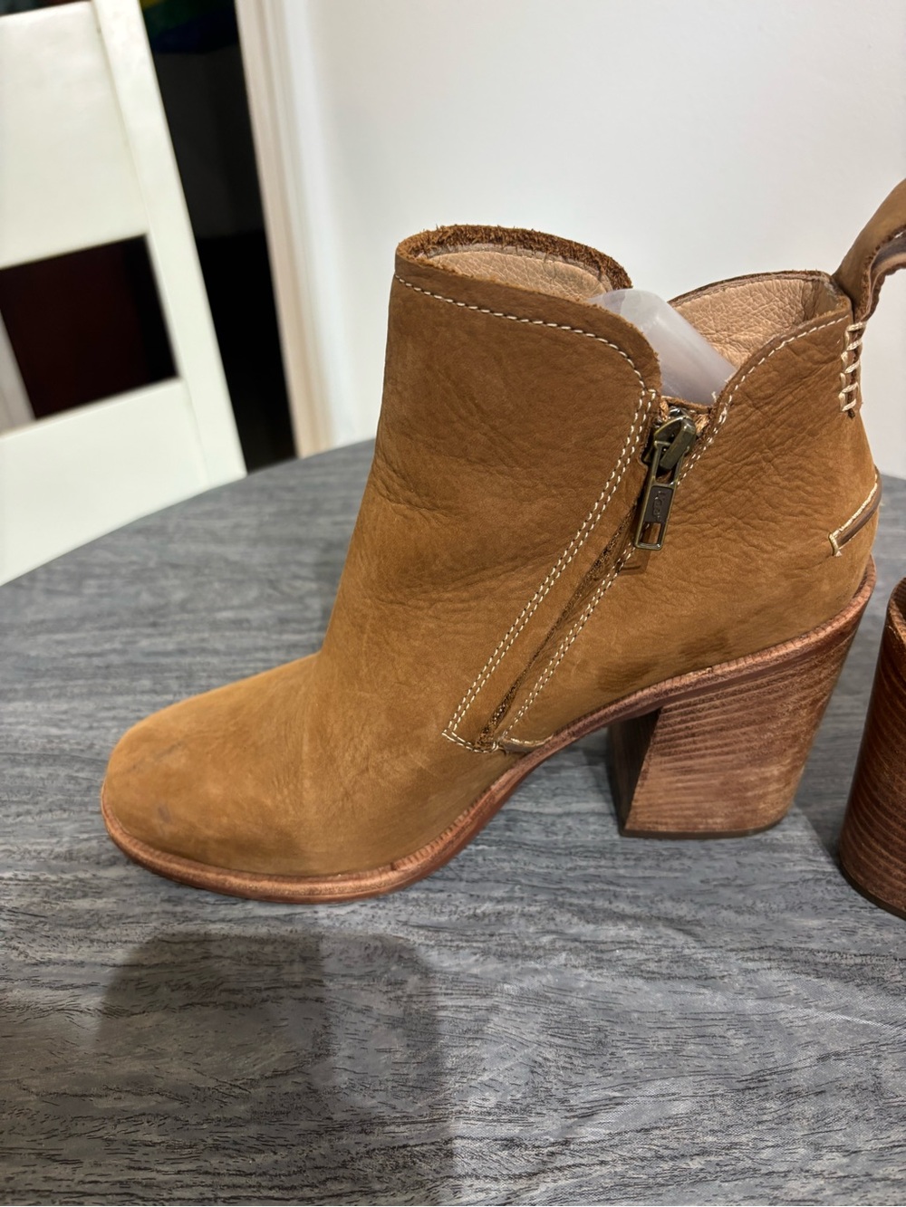 UGG Pixley Chestnut Nubuck Leather Stacked Block Heel Ankle Boots Size 8 GUC - Picture 6 of 10